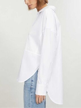 Sandro White Poplin Oversized High Low Shirt